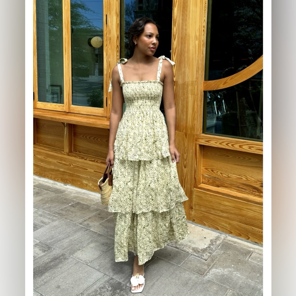Hill House home Elise ribbon nap dress yellow basketweave vine tiered midi maxi